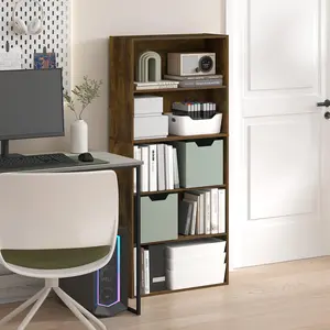 JAYA 5-Tier Adjustable Engineered Wood Modern Bookshelf, 52-In Adjustable Shelf, 9.5x23.6x52.6 In Minimalist Storage Shelf for Bedroom, Living Room, Indoor Furniture Racks, Amber Pine, Bookshelf With Storage