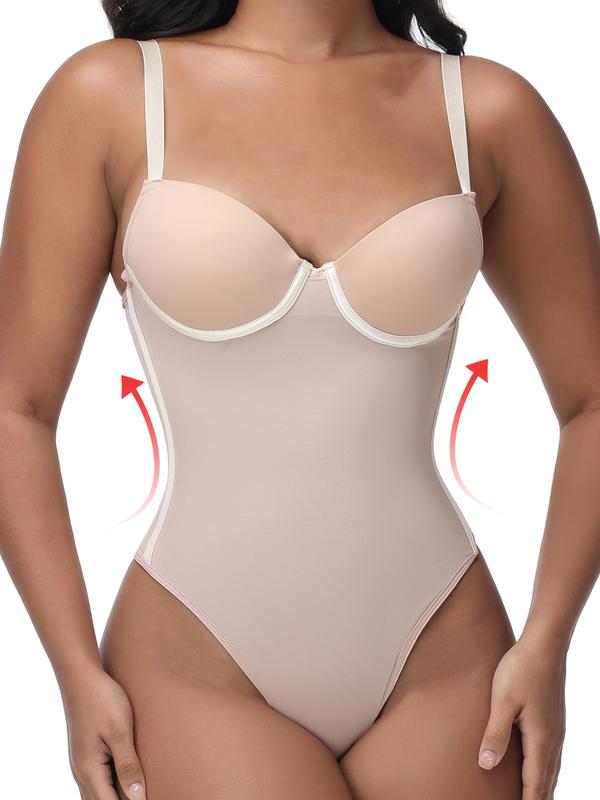 Elegant Women's Plain Color Adjustable Strap Bodysuit, Abdominal Control Shapewear, Comfortable Fit for Daily Wear