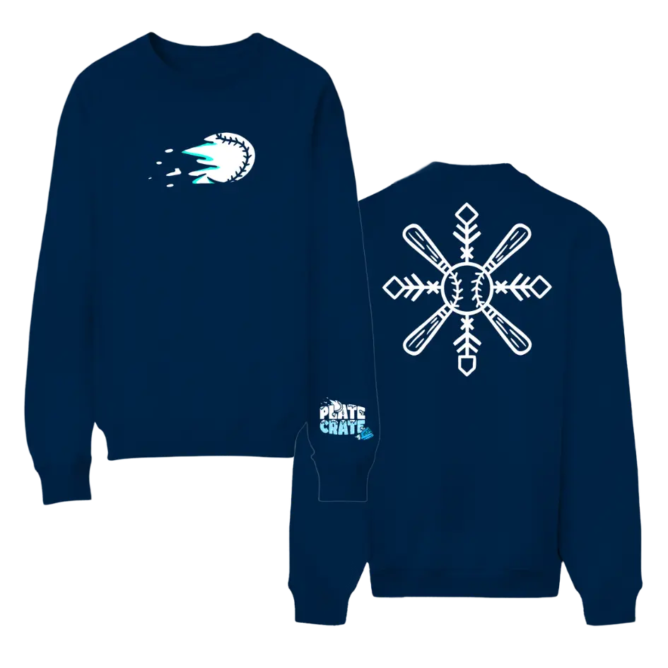 Men's Soft Ribbed Fabric Baseball Sweatshirt - Athletic Crewneck with Minimal Front Logo, Bold Snowflake Back, Bat Plate Detail, Secure Cuffs, Hem, Moves Without Bulk, Casual Sporty Menswear Top
