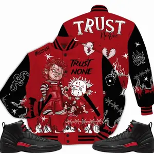Bloodline 12s Outfit Varsity Jacket, Scary Trust No One Graffiti Streetwear Sneaker Matching Ideas