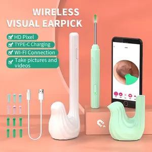 Earwax Removal Tool Kit with Camera Portable 360° Wide-Angle Ear Cleaner Type-C Charging Waterproof for iPhone & Android Phones Father's Day Gifts - White-B