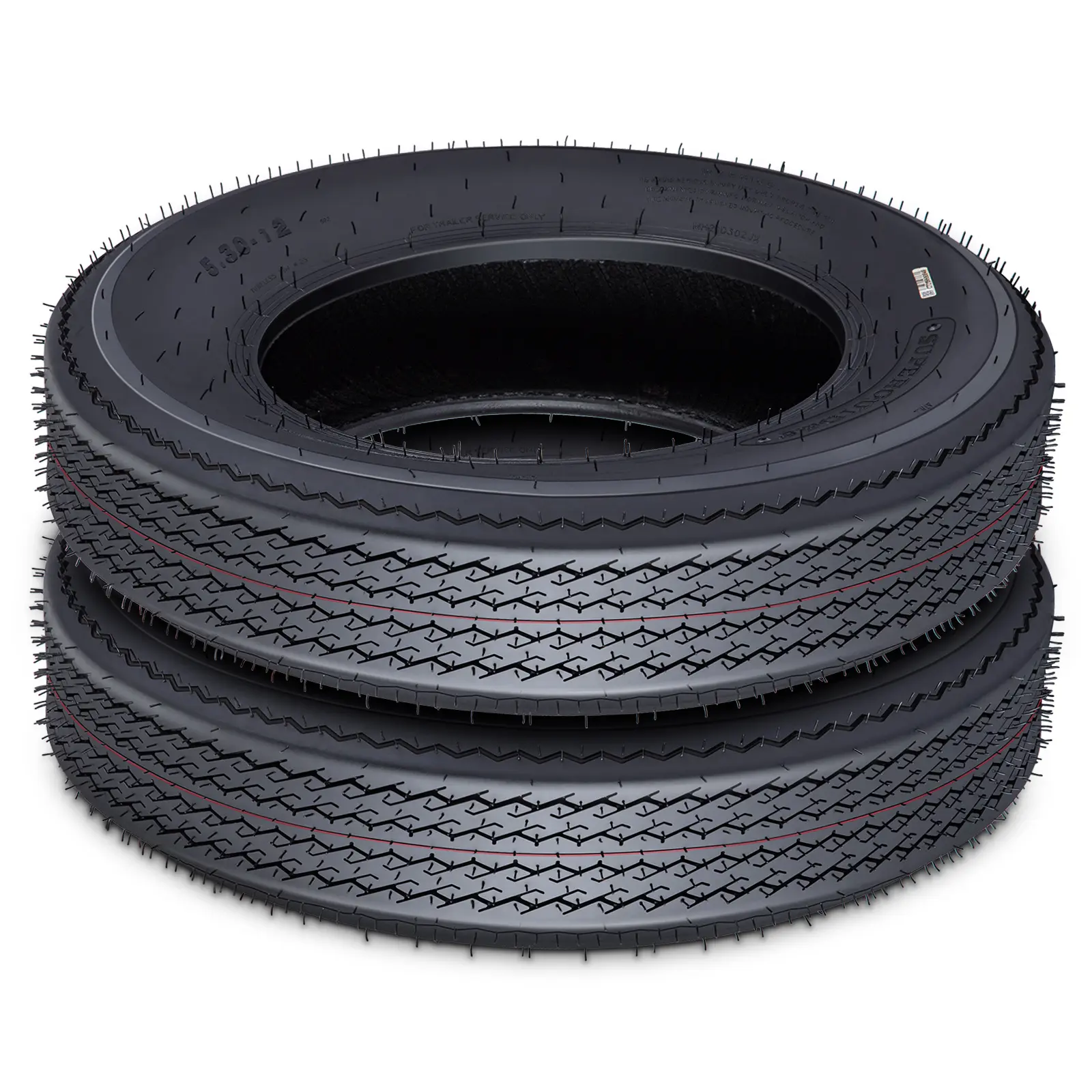 Heavy Duty All-Weather Trailer Tires, Pack of 2, 5.30-12 12-Inch Radial Tires with Deep Tread, 6PR Load Range C, Durable Replacement for Utility, Boat & Camper Trailers