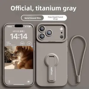 Suitable for iPhone 16/17 | Official design phone case with built-in stand - Includes screen protector and shockproof silicone lanyard case with gold wrist strap and hand strap.