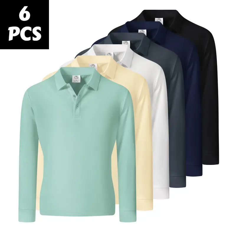 6-Pack Unisex Solid Polo Shirts & Tees - Long & Short Sleeve, Versatile Casual Tops summerwins,back to school,back to school shopping