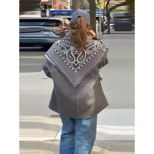 90CM Knit Jacquard Square Bandana Scarf Headband Women Tassel Shawl Thickened Winter Scarves Ladies Casual Versatile Accessories