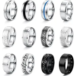 MILACOLATO 12 Pcs Stainless Steel 8 Mm Rings with Polished Band, Matte Finish, Set for Men Size 7-13