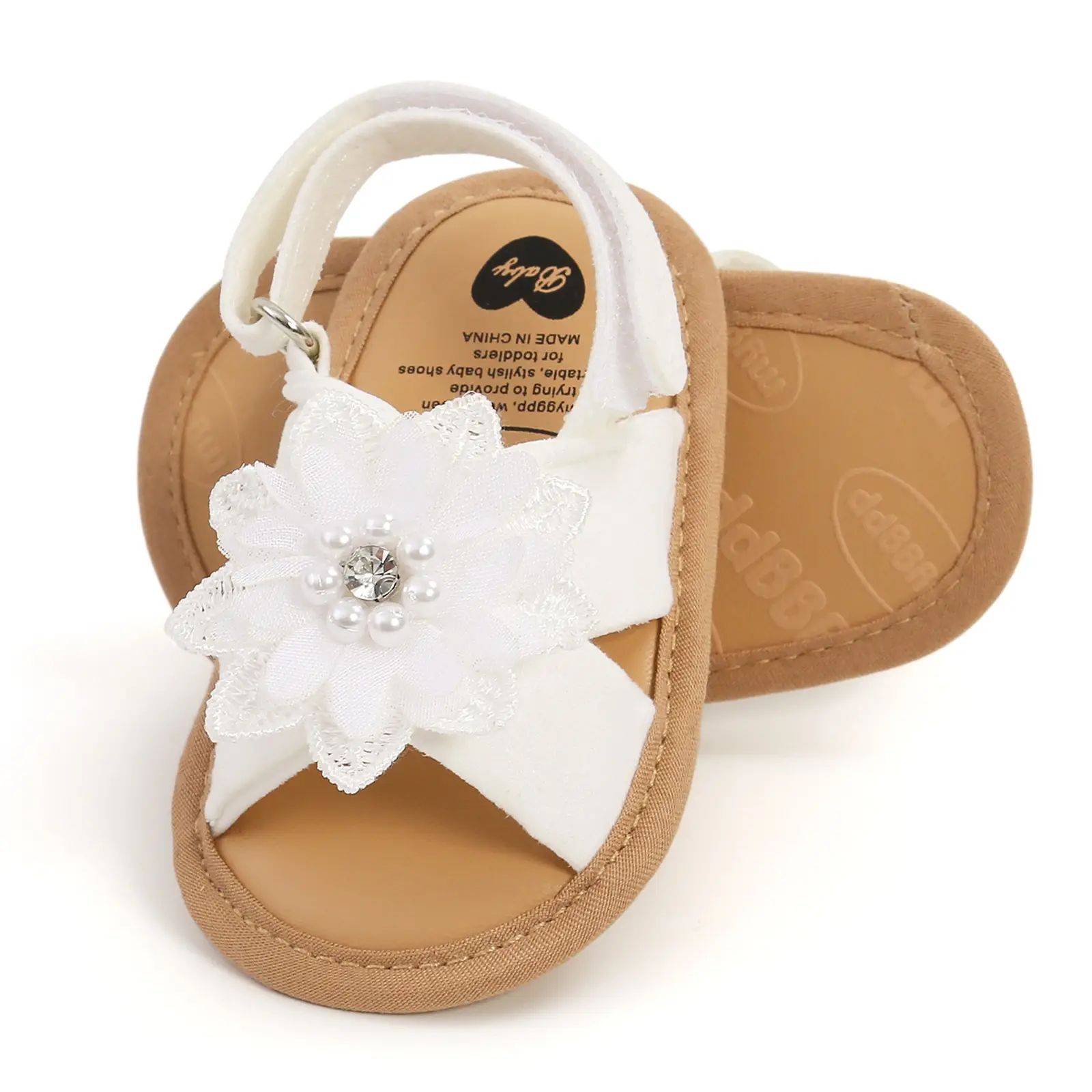 Baby Girls Cute Princess Sandals, Big Rhinestone Flower Open Totes Anti-Skid Soft Sole Walking Shoes, Ankle Stick-On Summer Foot Wear