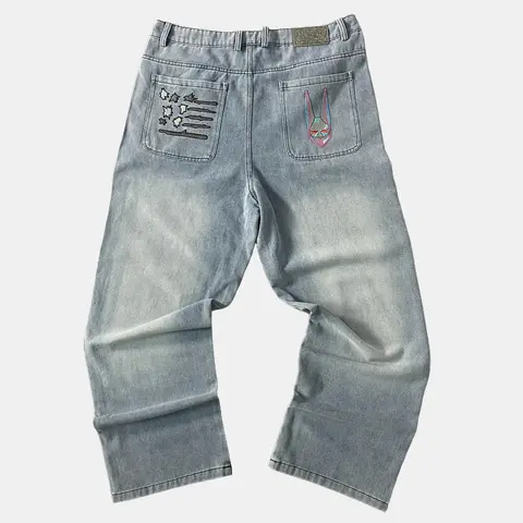 Men's Anime Inspired JoJo's Bizarre Adventure D4C Mid-Waist Knee-Length Denim Pants - Embroidery, Pocket, Casual Street Wear, Minimalist Basic Outfits for Anime Fans