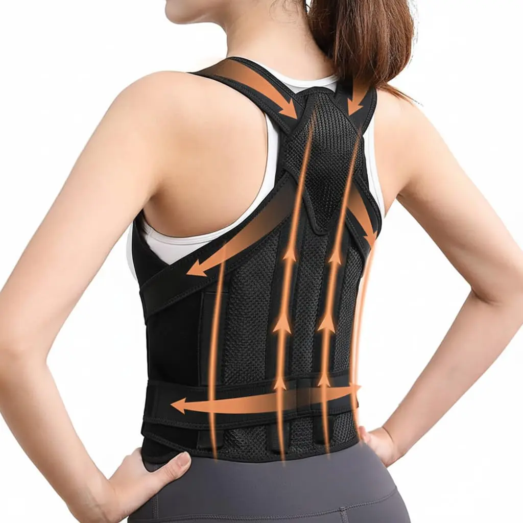 Adjustable Back Brace Posture Corrector for Men and Women - Lightweight, Breathable, Removable Full Back Support with Fiberglass Support Rods, Shoulder Straightener for Work, Posture Improvement, Shoulder & Comprehensive Pain Relief, Shoulder Pain Relief,