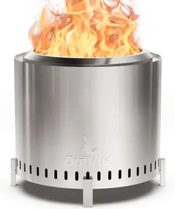 Outvue 19.5 inch Stainless Steel Smokeless Fire Pit, Outdoor Smokeless Firepit with Tote Bag&Fire Poker, Wood Burning Fire Pits for Camping, Bonfire, Low Smoke Firepit for Outside