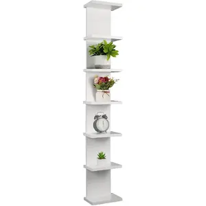 7-tier wall-mounted shelf - 43inch white floating shelf, display floating rack, vertical column wall-mounted decorative storage rack, home decor storage rack, tower-style multifunctional shelf, white