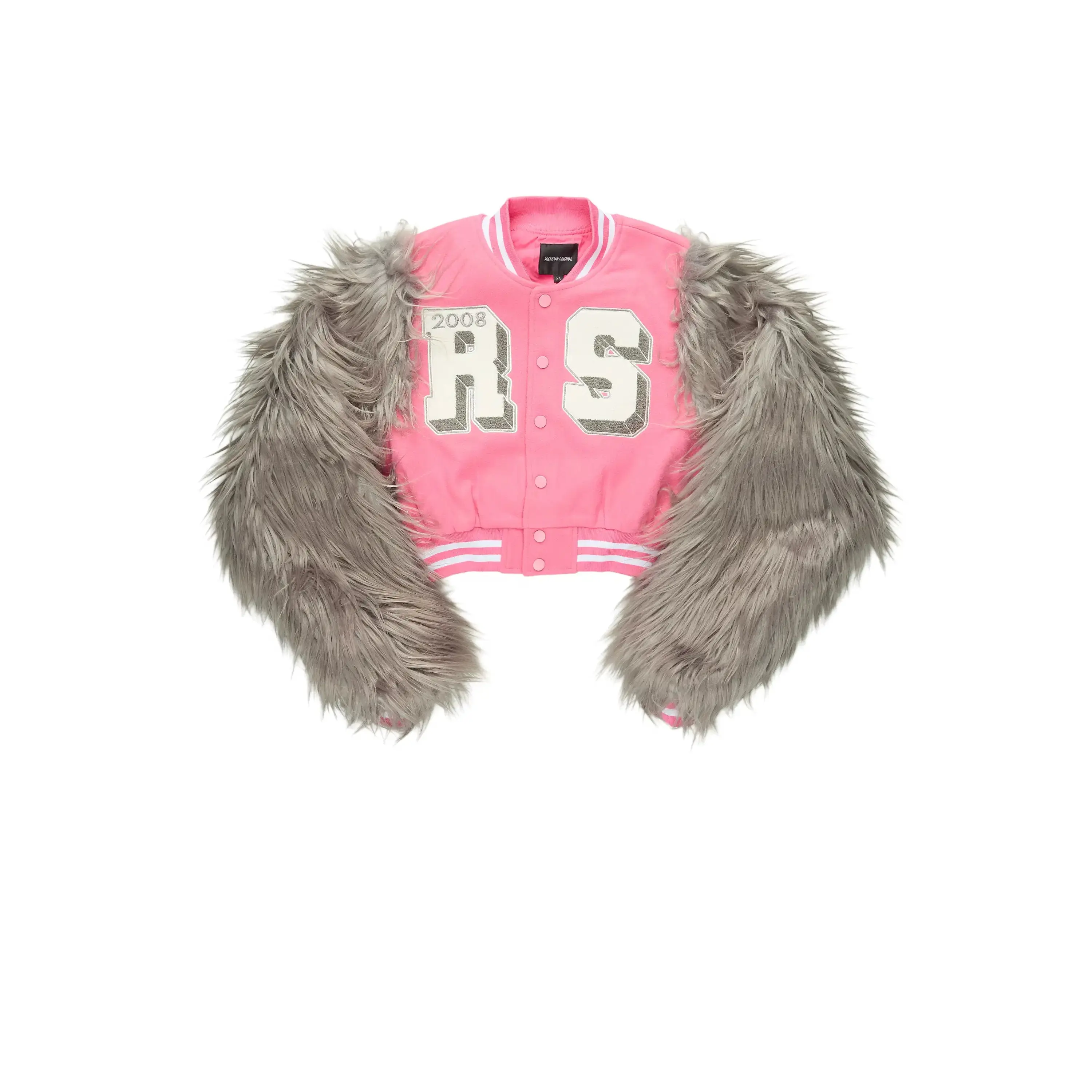 Jameicia Pink/Grey Fur Sleeve Varsity Jacket Jameicia Pink/Grey Fur Sleeve Varsity Jacket