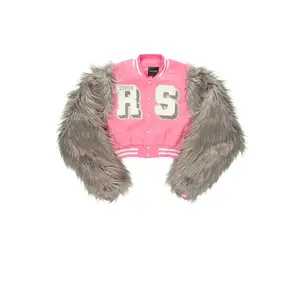 Jameicia Pink/Grey Fur Sleeve Varsity Jacket