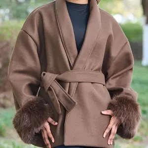 Women's Elegant Solid Color Waist Tie Plush Long Sleeve Thermal Wrap Coat winter cardigan for women blouse top versatile outerwear cute knitwear lightweight open front