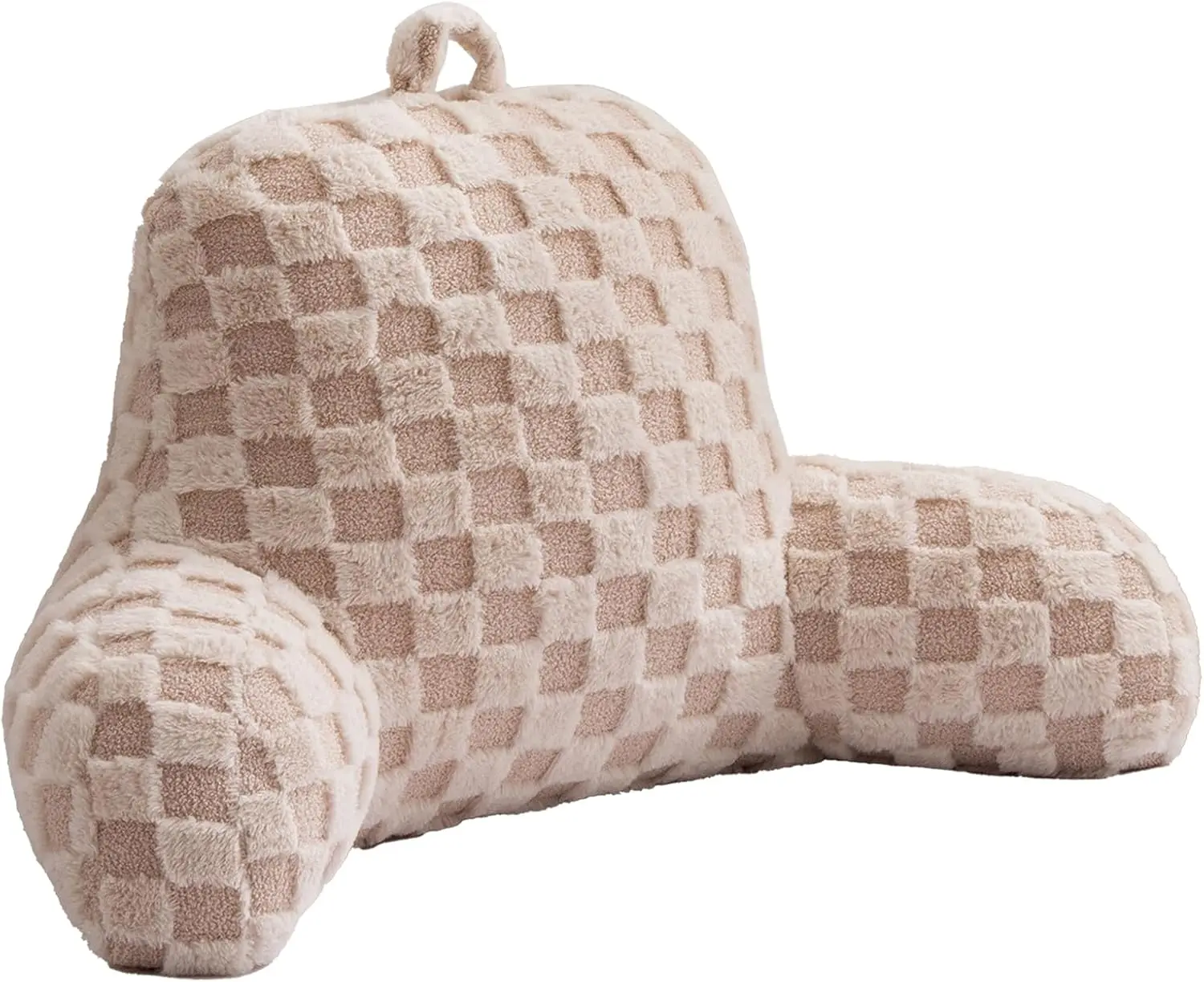 Reading Pillow Checkered Bed Rest Wedge Backrest Checkerboard Pillow with Arms Back upport for itting Up in Bed Cushion Incline Rest leeping noring Pillow (Beige,Large)