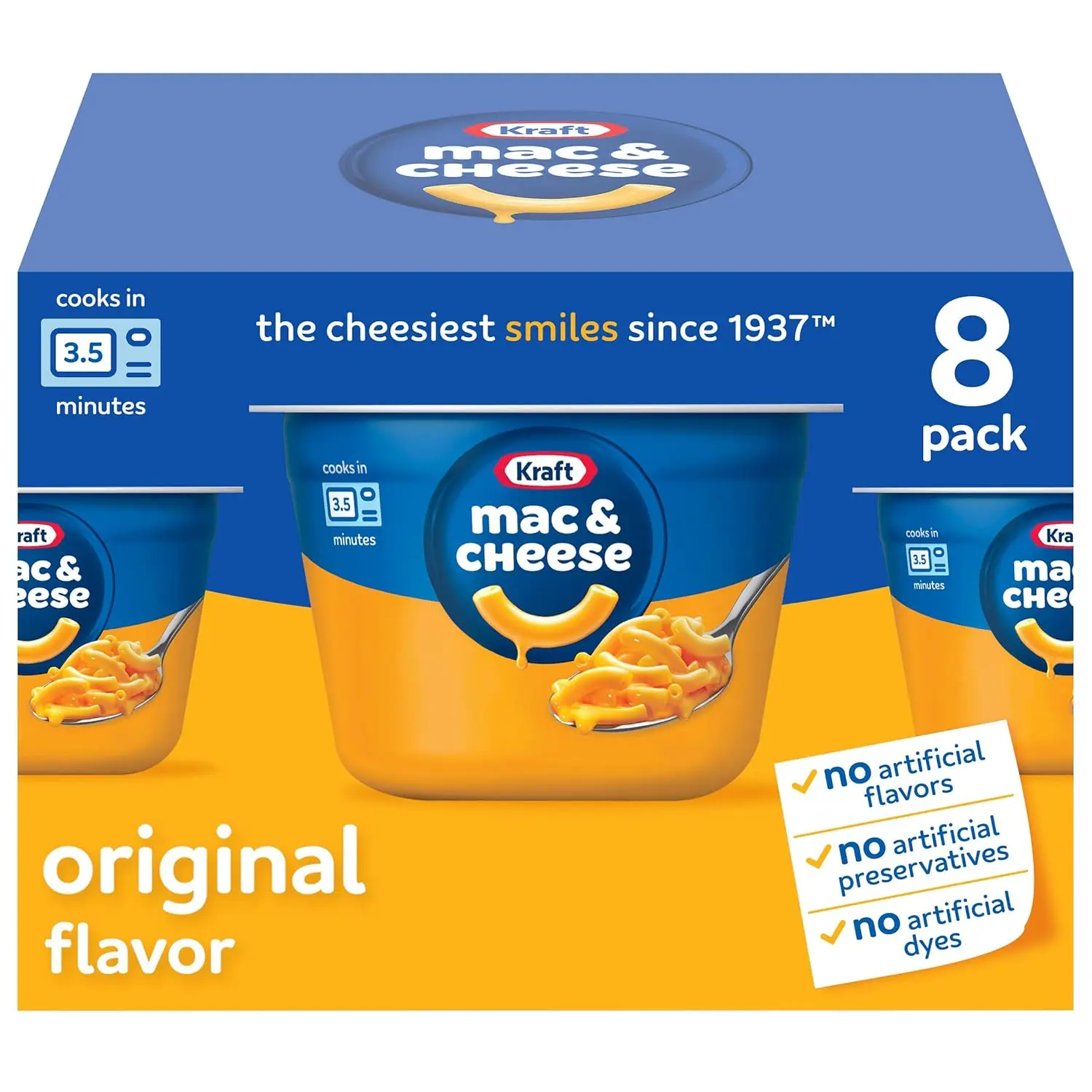 Original Mac and Cheese Cups, 8 Count, Easy Microwave Pasta Meal, Creamy Cheese Flavor, Quick Lunch or Dinner