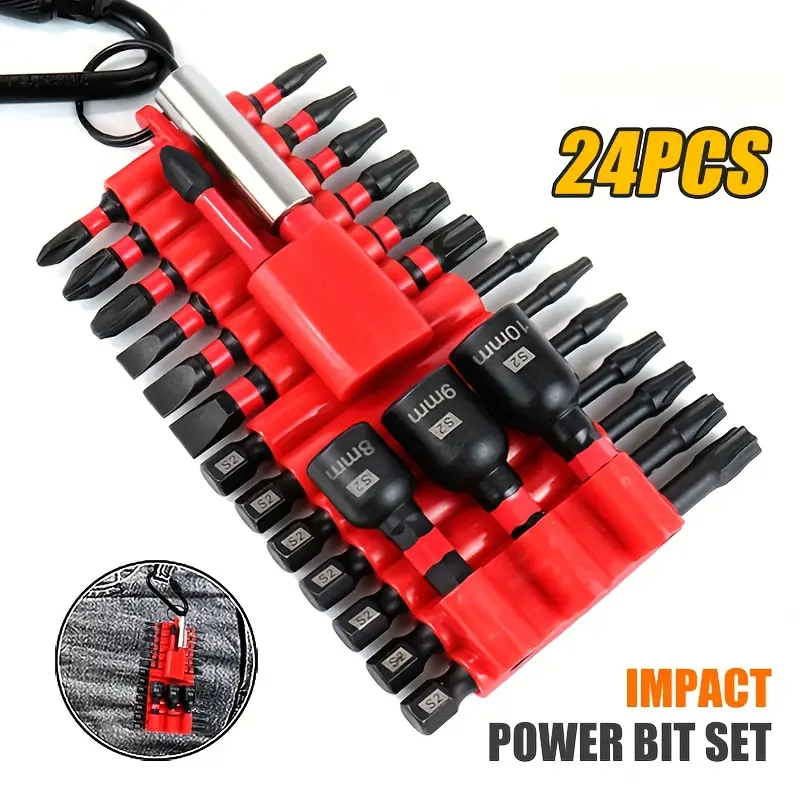NANWEI 24pcs Magnetic Batch Head Impact Electric Screwdriver Bit Set| 3 Types S2 Head Bit, Anti-slip Waterproof, Hex Shank, Metal Material