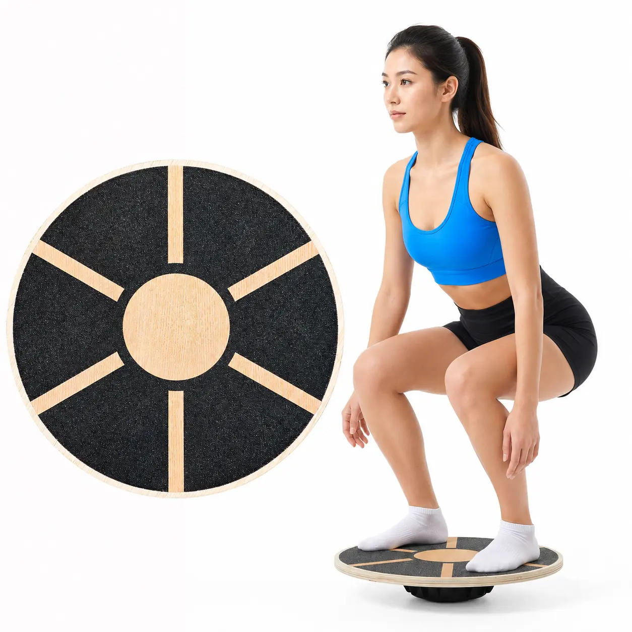 BESTGOD Multifunctional Wobble Balanceboard, 15.6 Inch Solid Wood Workout Equipment with Non-Slip Surface for Core Strength Training, Multifunctional Exercise Board, Wooden Balance Board, Home Workout, Exercise Equipment, Home Gym Equipment