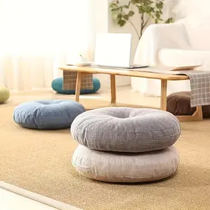 1pc Thicken Linen Japanese Style Tufted Tatami Floor Cushions, Removable And Washable Round Meditation Pillows For Bay Window And Living Room Decor