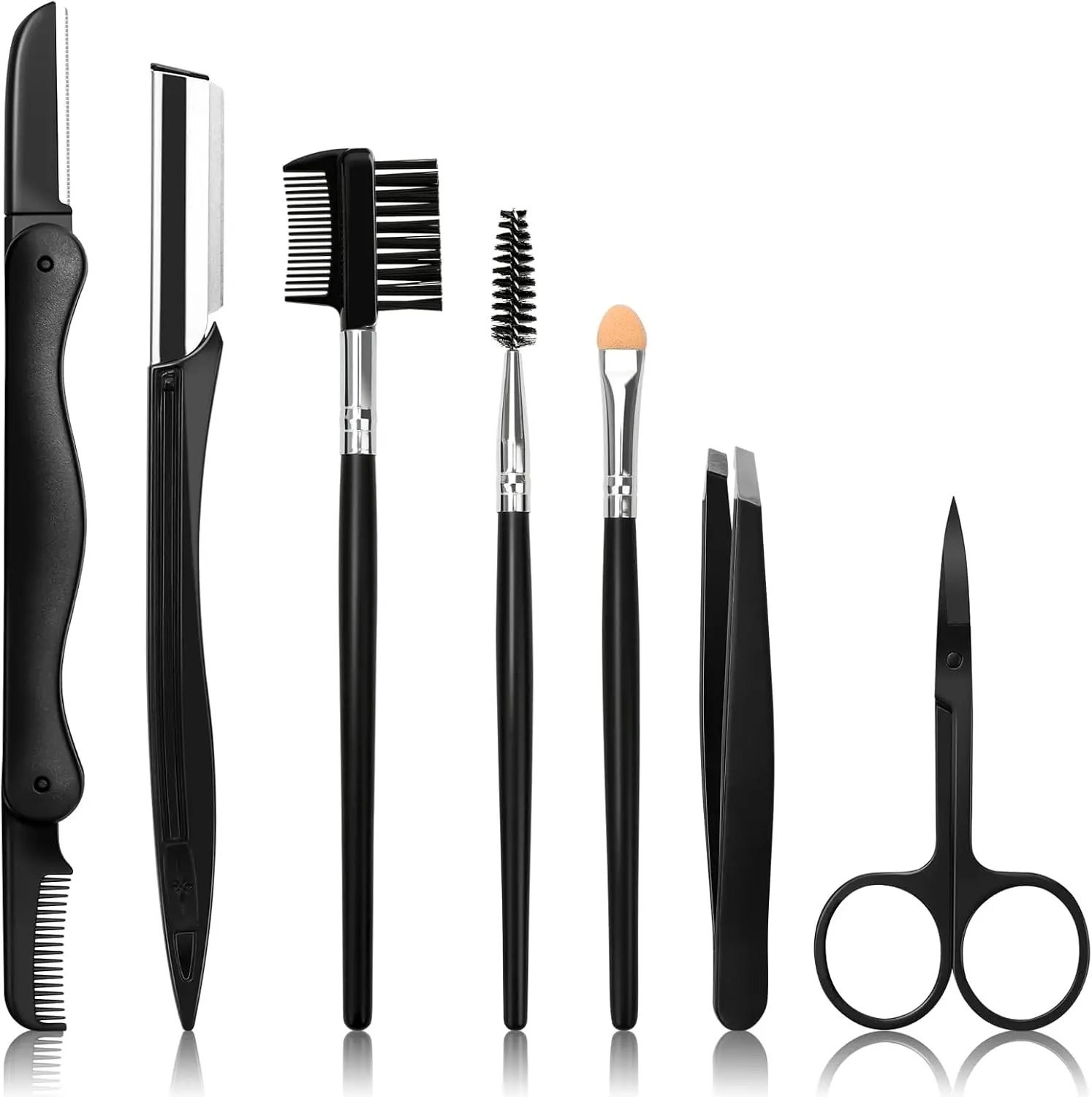 Eyebrow Razor, 7 in 1 Brow Kit, Eyebrow Trimmer Set Including Brow Razors, Brush, Scissors, Tweezers, with Plastic Box for Women Men Eyelash Facial Grooming