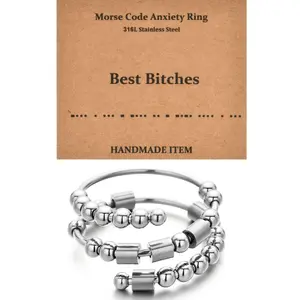 OIDEA Women's Morse Code Anxiety Spinner Ring Stainless Steel Best Friends Jewelry