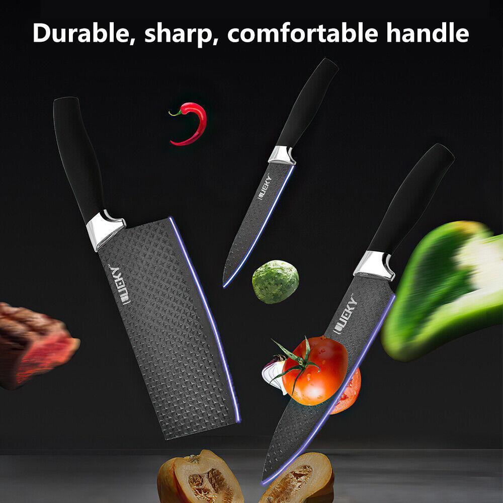 6 Piece Kitchen Knife Set, Chef Knife Set, Black Kitchen Knife Set Sharp Meat Knives, Non-Stick Stainless Steel, Chopping Block Ceramic