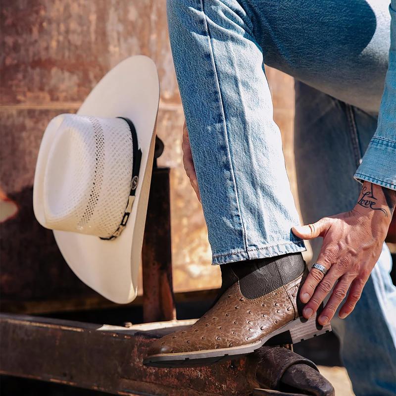 【PlusSize】Cowboy Boots for Men – Classic Western Square Toe Pull-On Boots with Embroidered Design christmas gift Footwear Walking Shoes Comfort  Decor FathersDayGift Closed Weight