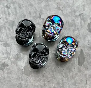 PAIR of Unique Skull Pyrex Glass Double Flare Plugs/Tunnels  - Choose multi-color or black!