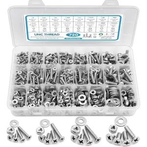 720 count Nuts and  Assortment Kit, Machine Screws, #6-32#8-32#10-24#1/4-20 Stainless Steel Screws Set, Phillips Flat  16 SAE Sizes Assorted Nuts  Washers with Labeled Case