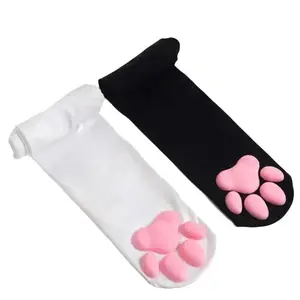 Kawaii Kitty Paw Thigh High Socks :3 - cute squishy toe beans Womenswear Comfort Soft Long Comfy Therian Print ThighHighs Zettai Ryouiki Underwear cat
