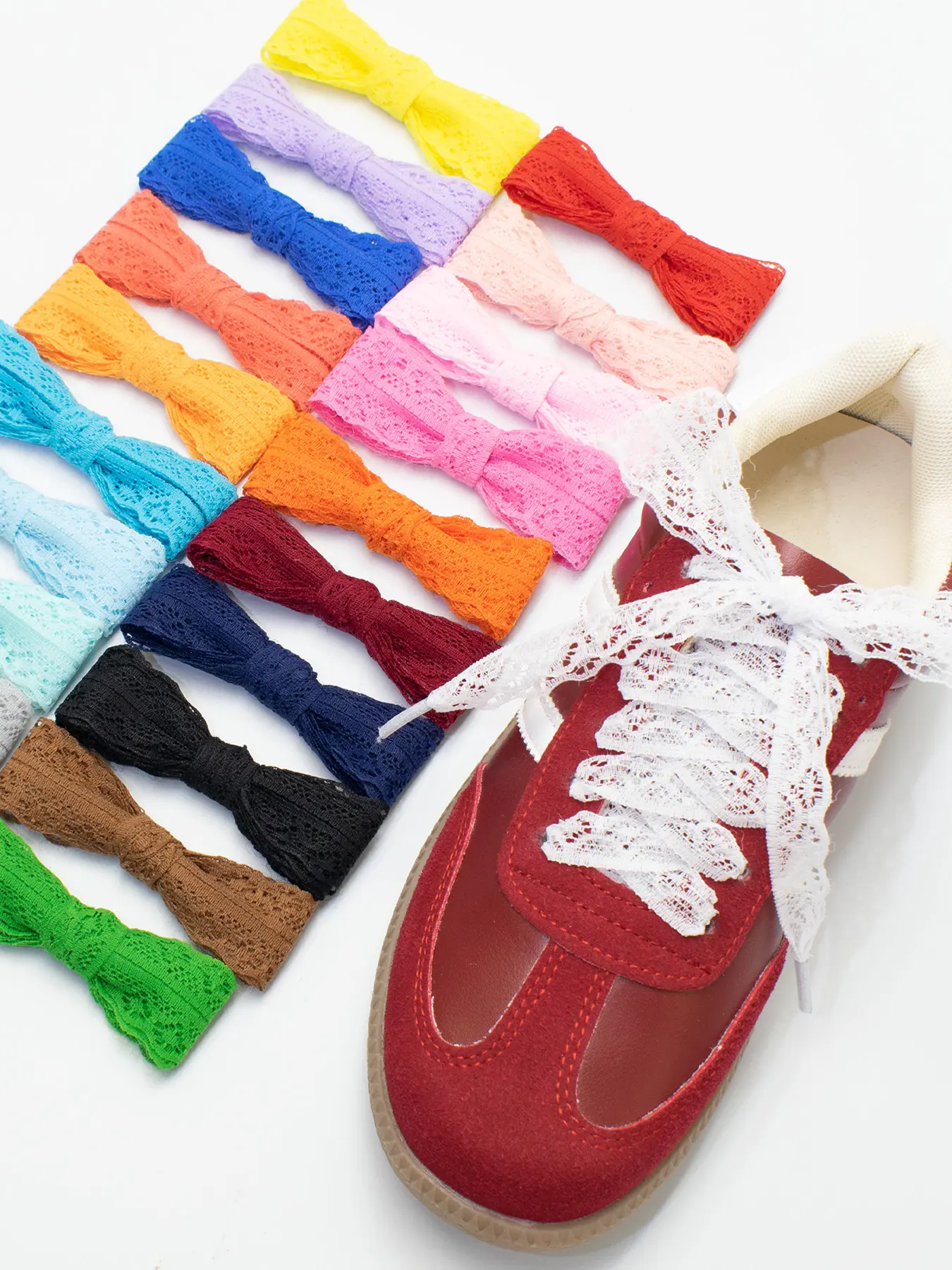 Cute Ballet Style Silk Lace Shoe Laces, Contrast Lace Design, Casual Striped Pattern, All Seasons Accessory