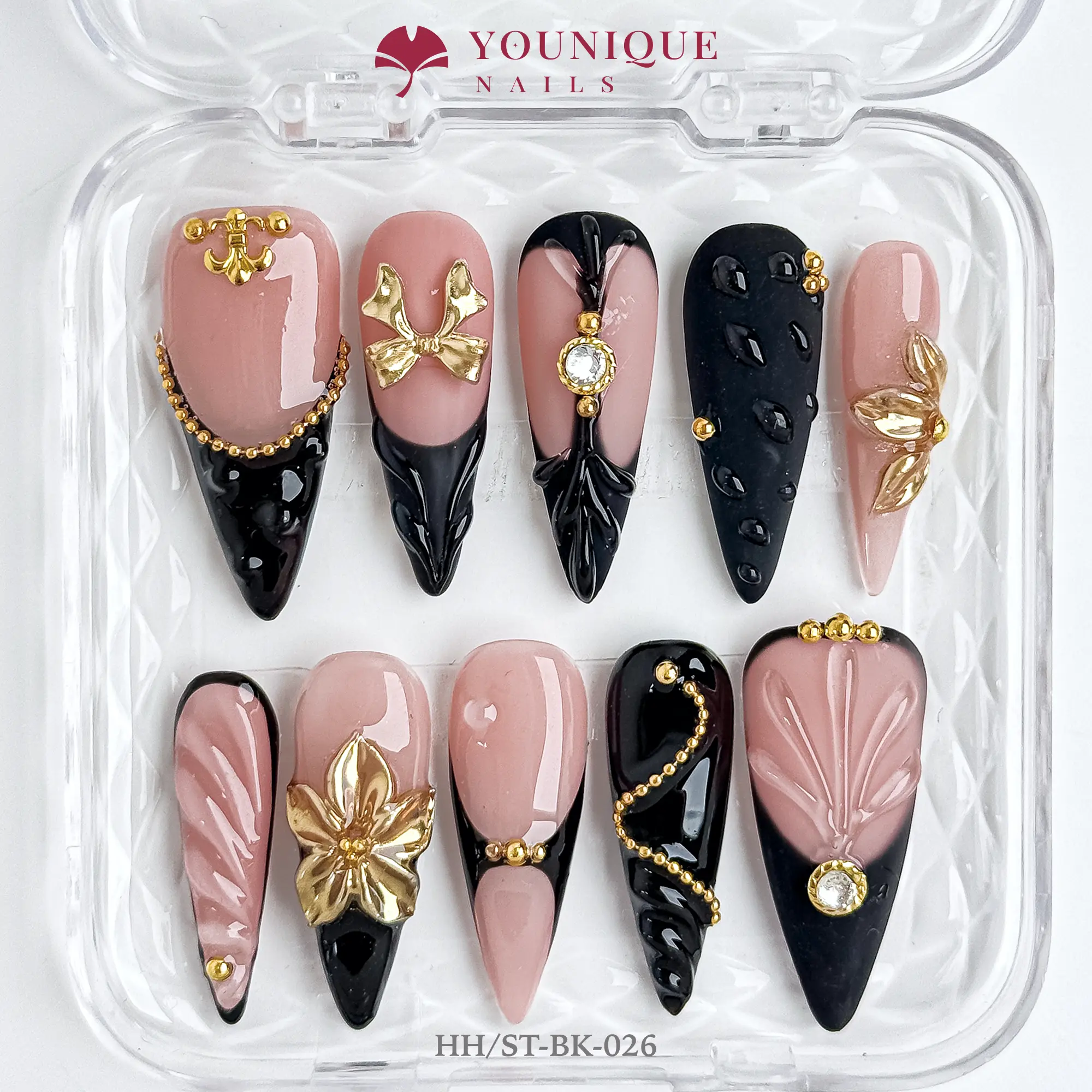 Younique Handmade Press-On Nails, 10PCS Multi-Pack 100% Acrylic Decorations with Custom Widths to Match Your Nails, Reusable Colorful 3D Stylish Design, Custom Widths Help Match Your Nails