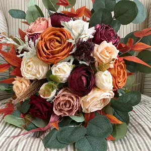 Artificial Fall Bridal Bouquet Fall Wedding Bridesmaid Bouquet Rust Orange Flower Bouquet