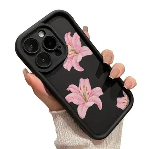 Phone Cases Compatible With IPhone 16 15 14 Pro Max 13 12 11 XR XS Plus E Nice Pink Flowers  Pattern TPU Silicone Camera Protective Rugged Cellphone Cover ,Suitable For IPhone17 Air