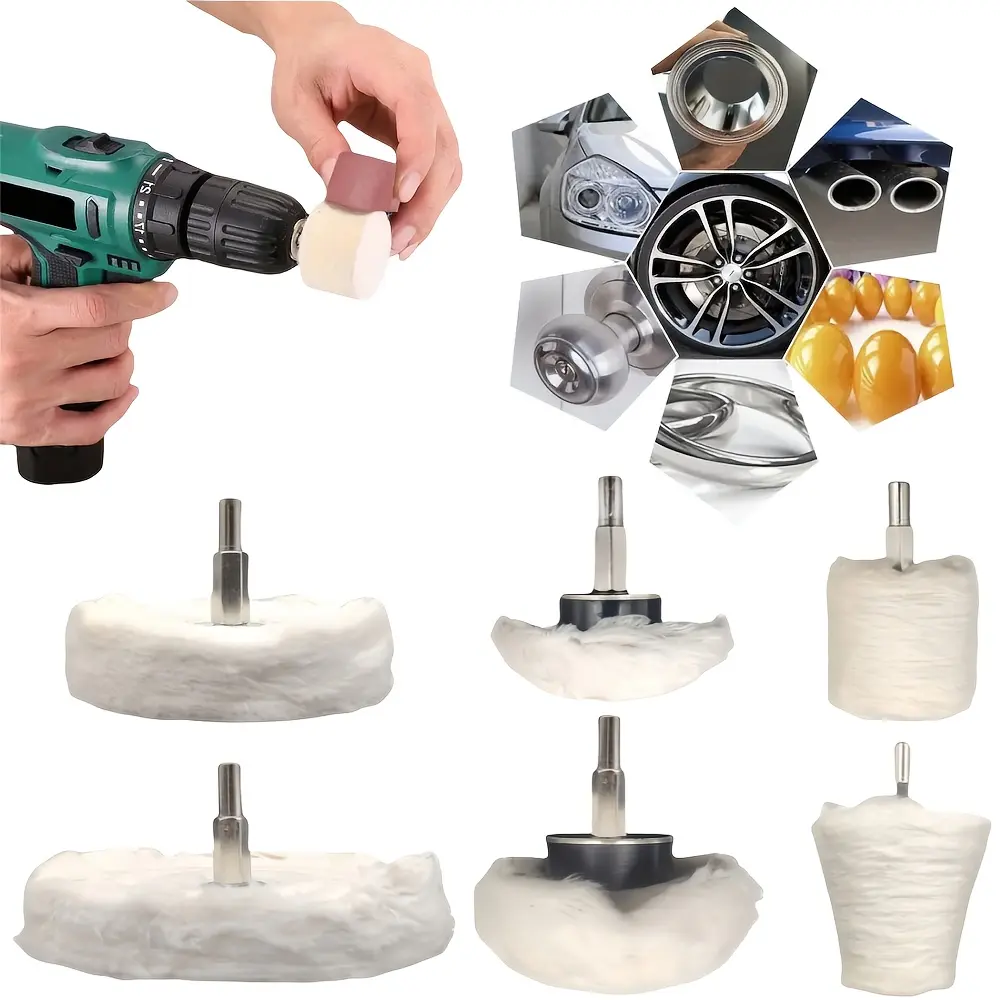 Car Buffers and Polishers Kit - 6-Pack Drill-Attachable Automotive Tools with 3"(75mm) Pad, 1 4"(100mm) Sewn Cotton Wool Polishing Wheel, for Cars, Motorcycles, Metal, Ceramics Surface Care & Waxing, Polishing Wheels
