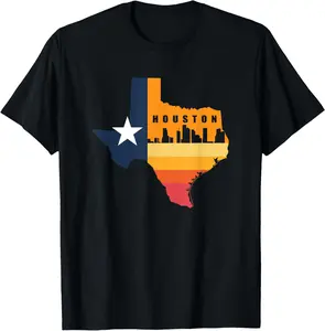 Houston City Texas Map for Patriotic Texan Summer Casual Shortsleeve Cotton T-Shirt