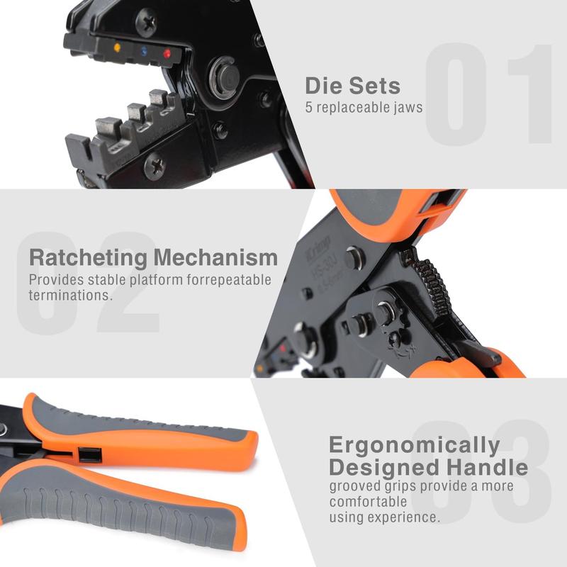 Wire Crimping Tool Kit with Wire Stripper and Ratcheting Wire Crimper for Heat Shrink Connectors, Wire Ferrule, Insulated and Non-Insulated Terminals Wire Crimping Tool Kit with Wire Stripper and Ratcheting Wire Crimper for Heat Shrink Connectors, Wire Ferrule, Insulated and Non-Insulated Terminals