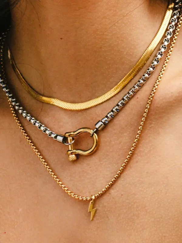 Waterproof Stainless Steel Chain Necklace, Unisex Casual Trendy