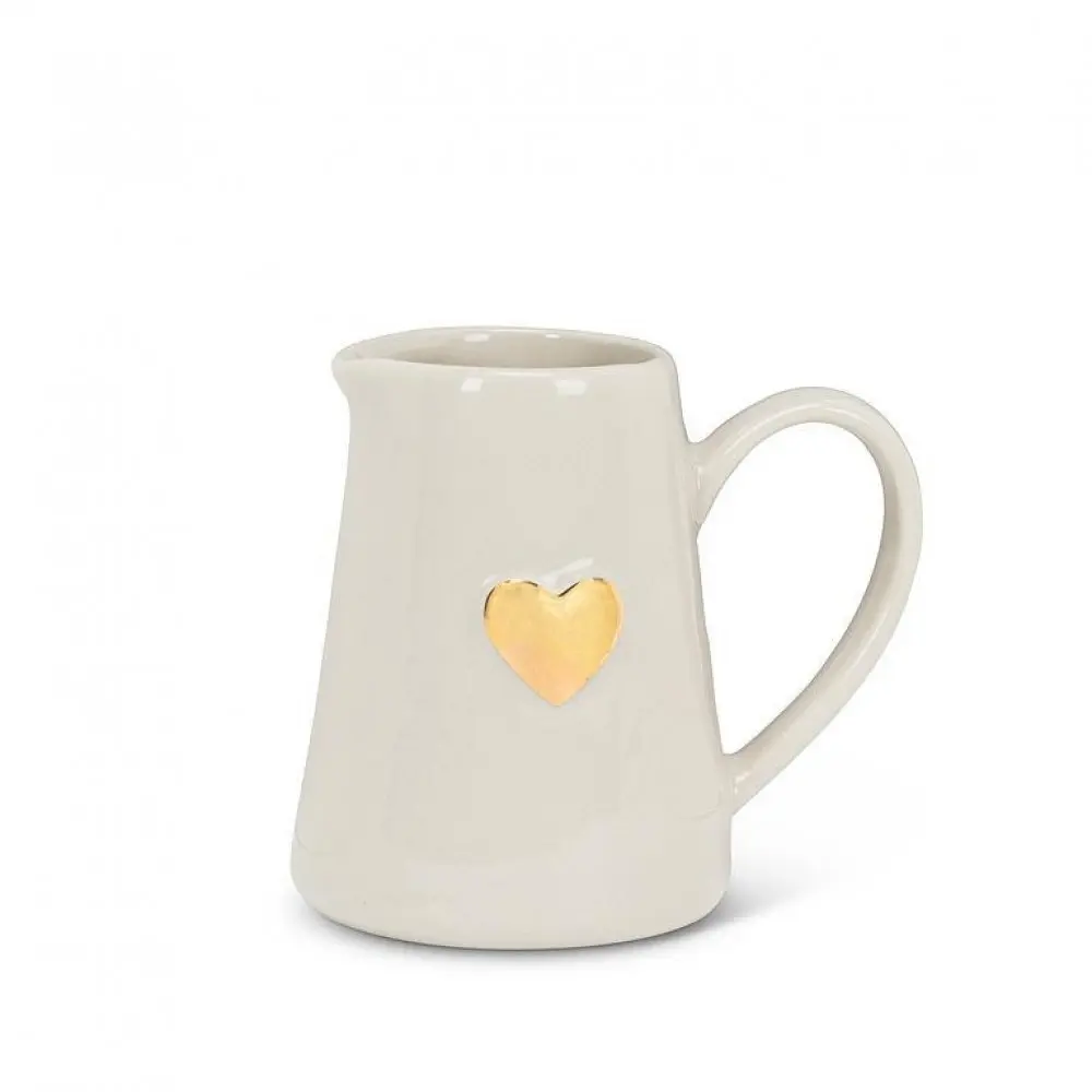 MDR Trading AB-27-SMIDGE-HEART-Q01 5 oz Heart Mini Jug, Ivory & Gold