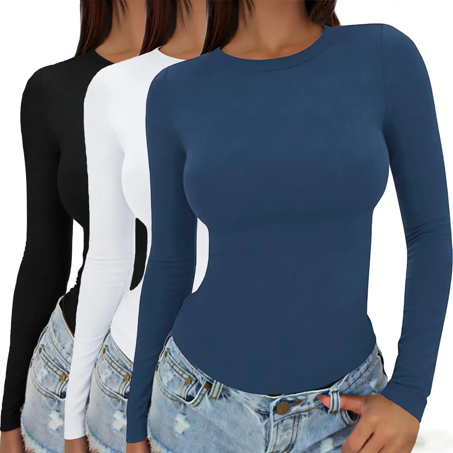 【Limited time deal】【Fast Shipping】Women's Undershirt Long Sleeve SlimRound Neck Slim Fit Streetwear Basic Minimalist Womenswear Topmmer
