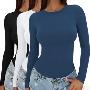 【Limited time deal】【Fast Shipping】Women's Undershirt Long Sleeve SlimRound Neck Slim Fit Streetwear Basic Minimalist Womenswear Topmmer