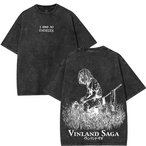 Vinland Saga Thorfinn Anime Manga 2 sided Washed T-shirt Menswear 90s Casual men's Top Soft graphic tee