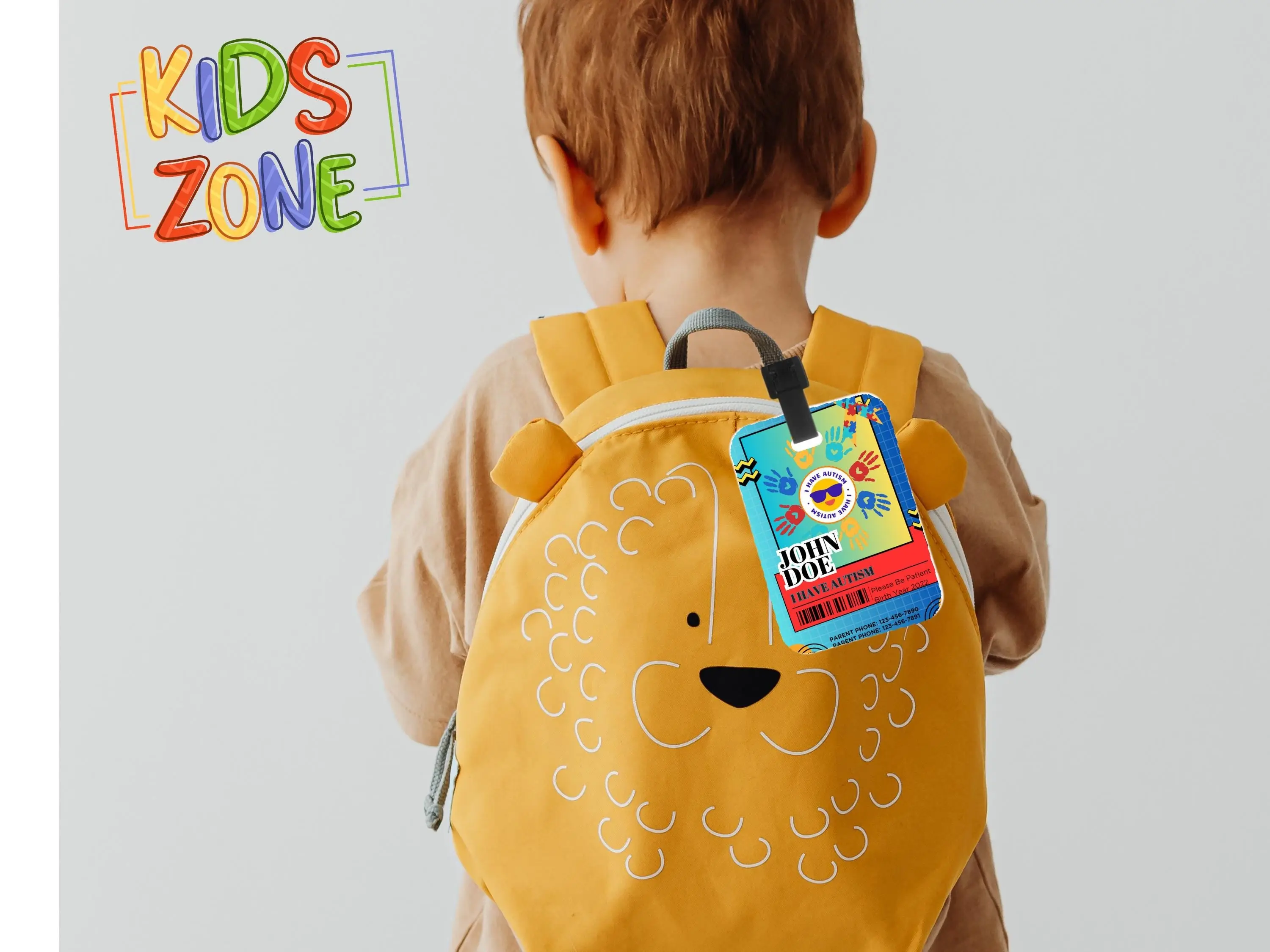 Custom Photo Autism ID Badge - Emergency Medical Alert Tag with Child's Name, Emergency Info, Backpack Clip, Personalized Gift for Non-Verbal Kids, Travel, Amusement Parks, Daycare, Therapists, Calming Strategies (Office Identification Supplies)