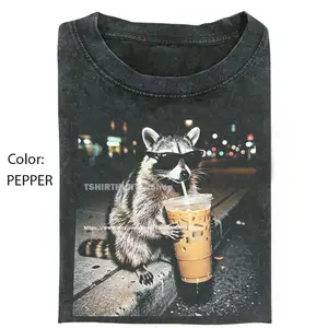 Funny Raccoon Drinking Iced Coffee Shirt, Animal Meme Graphic Tee, Gift for Men, Women funny shirts for women, Womenswear Cotton Top Streetwear