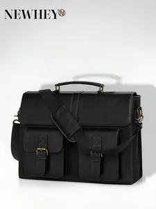 Men's Messenger Bag 15.6 Inch Leather Retro Laptop Briefcase, Waterproof Computer Backpack, Large Shoulder Bag for Office Work Travel College