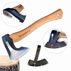 Outdoor Camping Axe - Includes Leather Sheath Tool, Hickory Handle Axe, Suitable for Gardening and Forestry Work