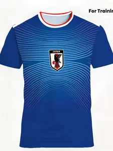 Japan National Team Training Football Jersey, Blue Wave Breathable Quick-Dry Fan Version, Sporty Slim-Fitting T-Shirt