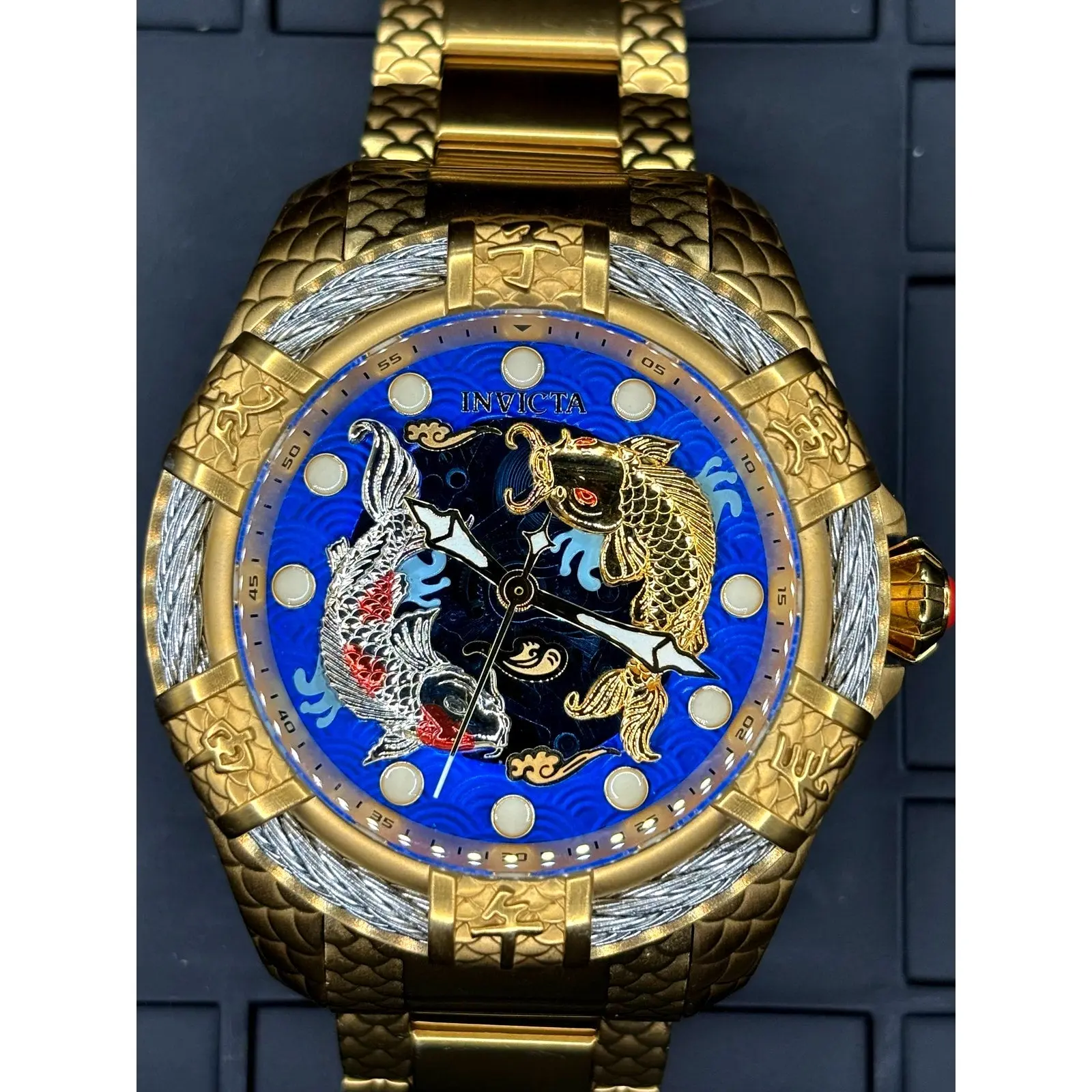 Invicta 32342 Bolt Trinitite Koi Automatic Gold Blue Skeleton Dial 52mm