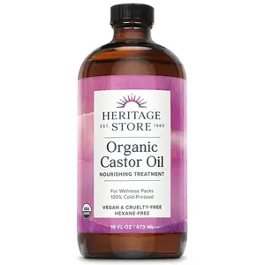 HERITAGE STORE Organic Castor Oil, Glass Bottle, Cold Pressed, Rich Hydration for Hair & Skin, Bold Lashes & Brows 16oz