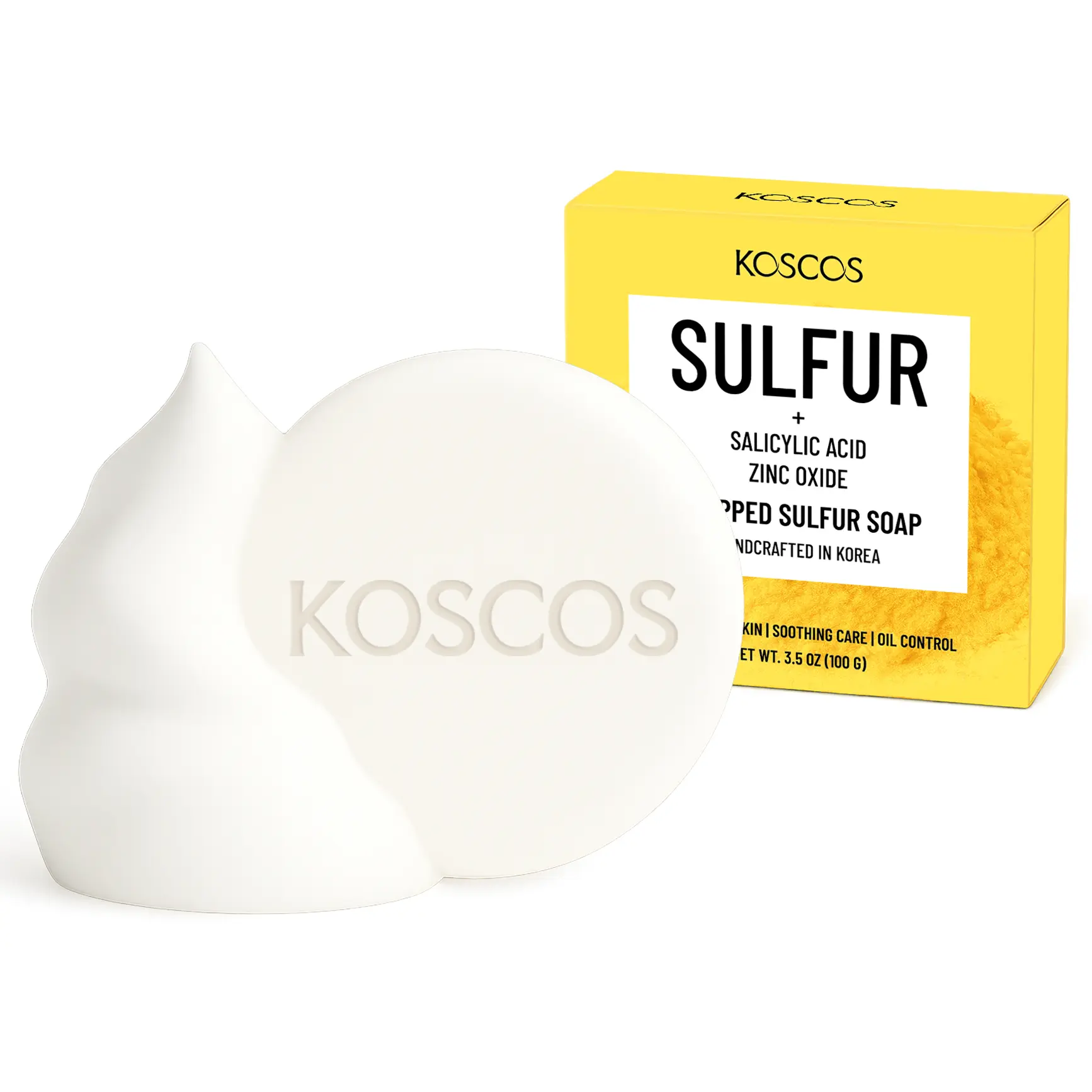 KOSCOS WHIPPED SULFUR SOAP Bar | Zinc Oxide & Salicylic Acid for Deep Cleansing & Oil Control Without Over-Drying | Korean Skincare